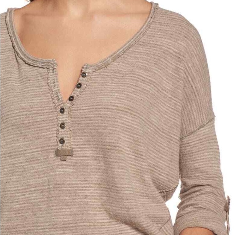 Free People We the Free Beach Haven Striped Henley Tee Top Women’s Size Large - Picture 3 of 9